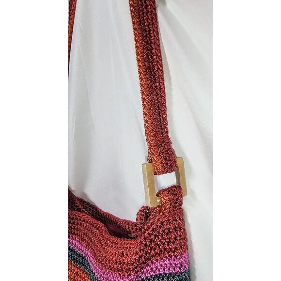 Liz Claiborne - Red & Pink Multi-Color Stripe Crochet Shoulder Bag, Boho Purse - Picture 9 of 11